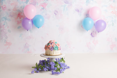 Baby Girl Milestone One Year Cake Smash Pink Purple Blue