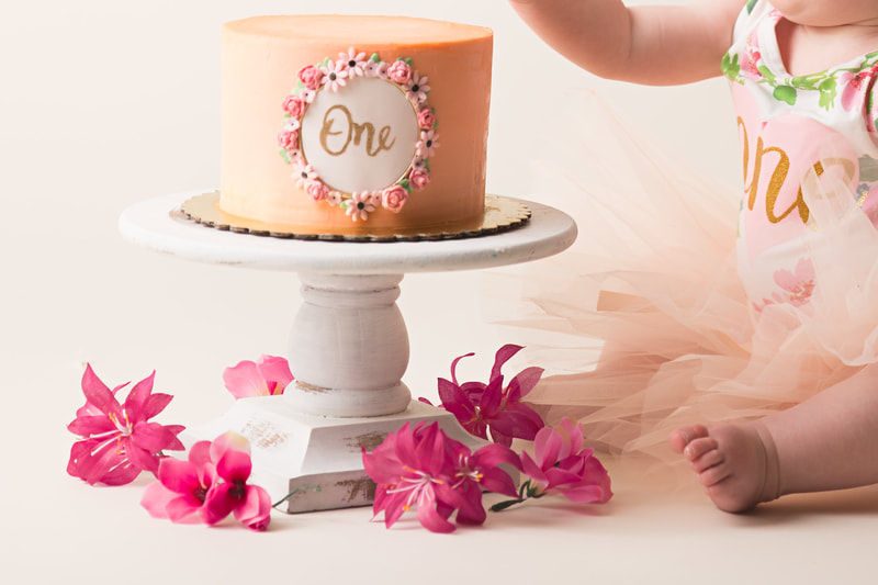 Baby Girl Milestone One Year Cake Smash Flowers